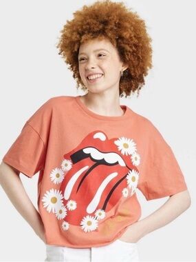 #169- the Rolling Stones Coral Tee with Daisy Tongue Logo
